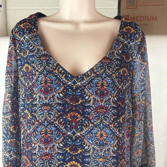 Luxology Women’s Size 4 Floral 3/4 Bell Sleeve Mini Dress Blue - Picture 5 of 11